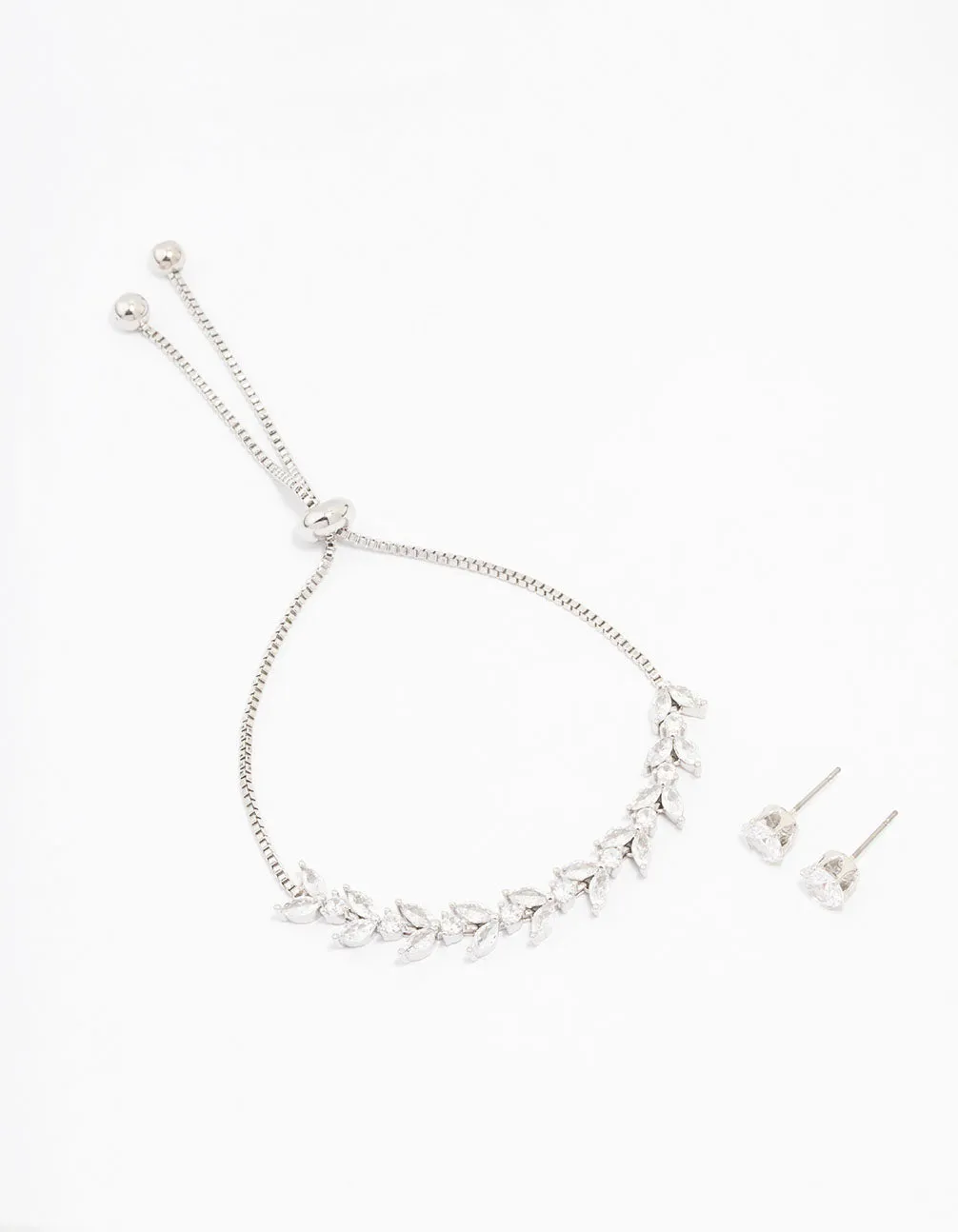 Silver Cubic Zirconia Vine Marquise Jewellery Set