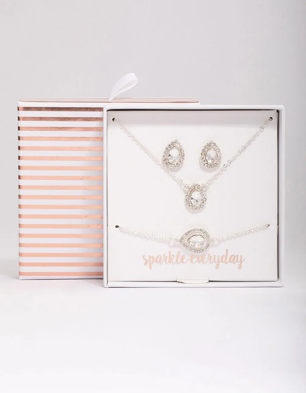 Silver Diamante Pear Jewellery Set