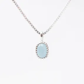 Silver Milgrain Edge Oval Aquamarine Necklace