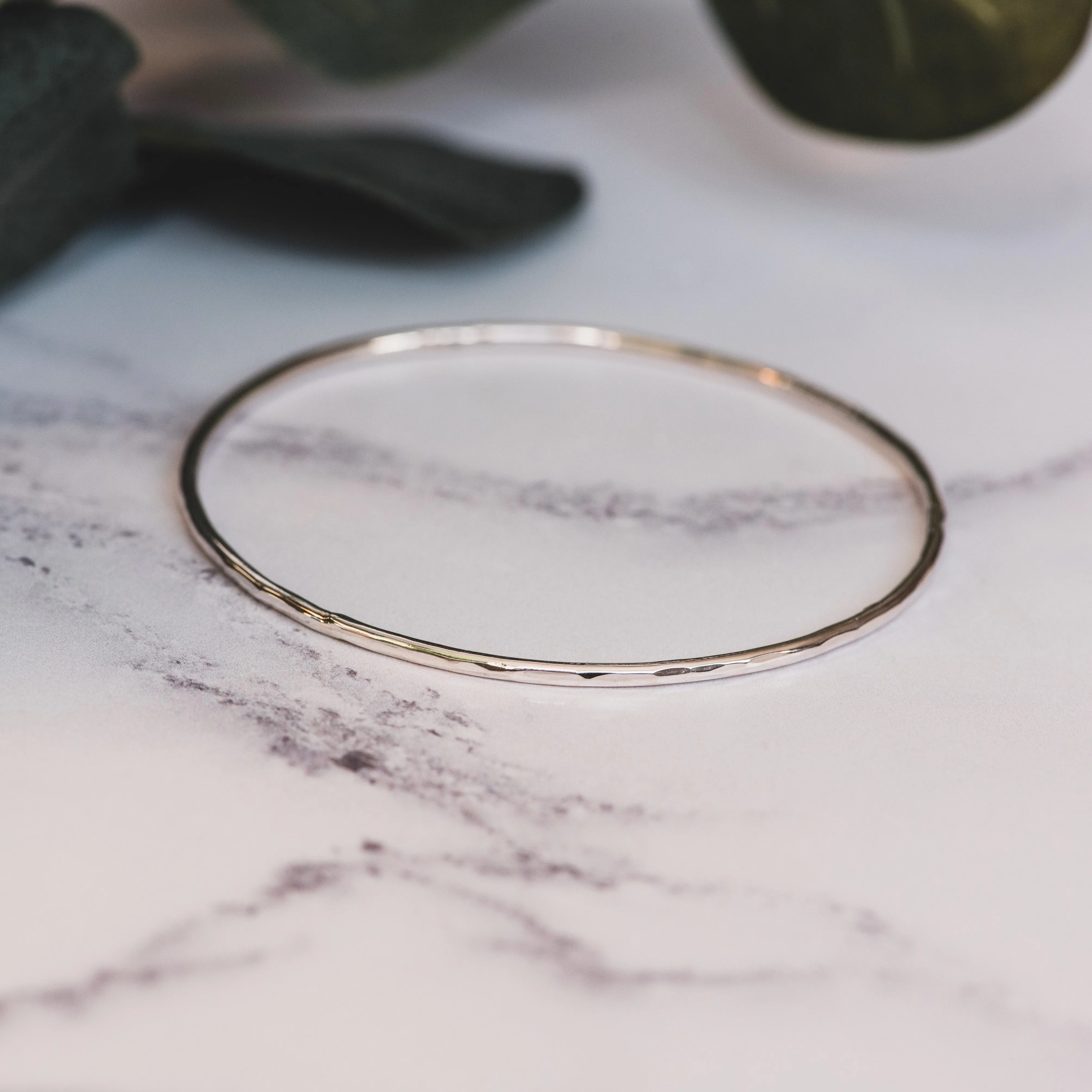 Silver Round Hammered Bangle