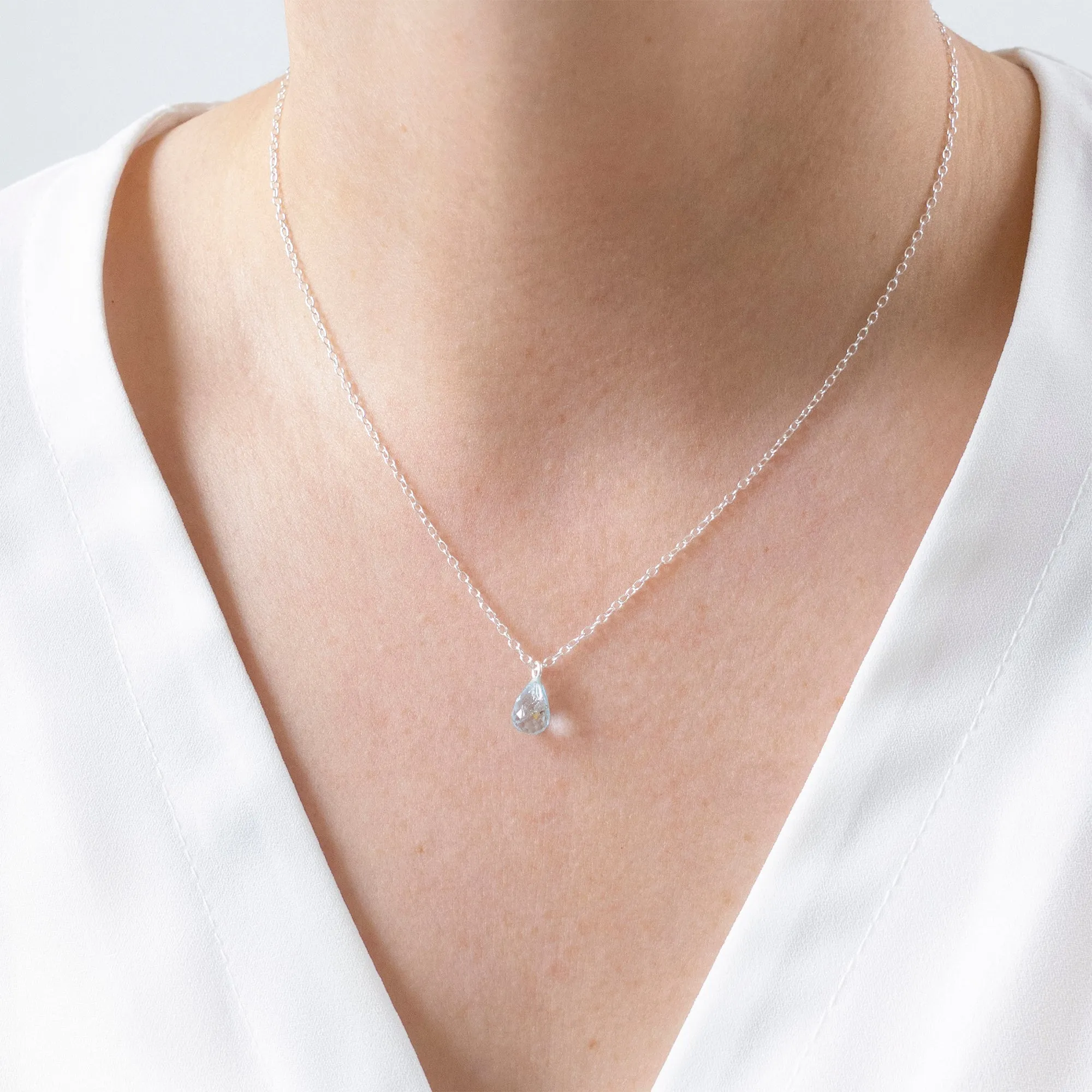 Silver Topaz Teardrop Necklace