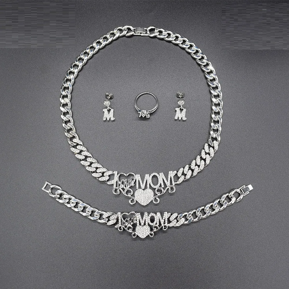 Silver Xo Mom Necklace Set