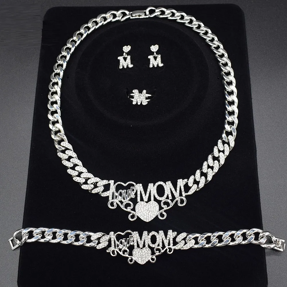 Silver Xo Mom Necklace Set