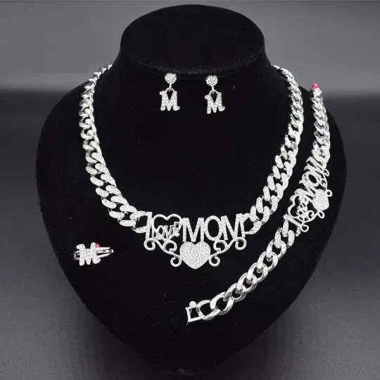 Silver Xo Mom Necklace Set