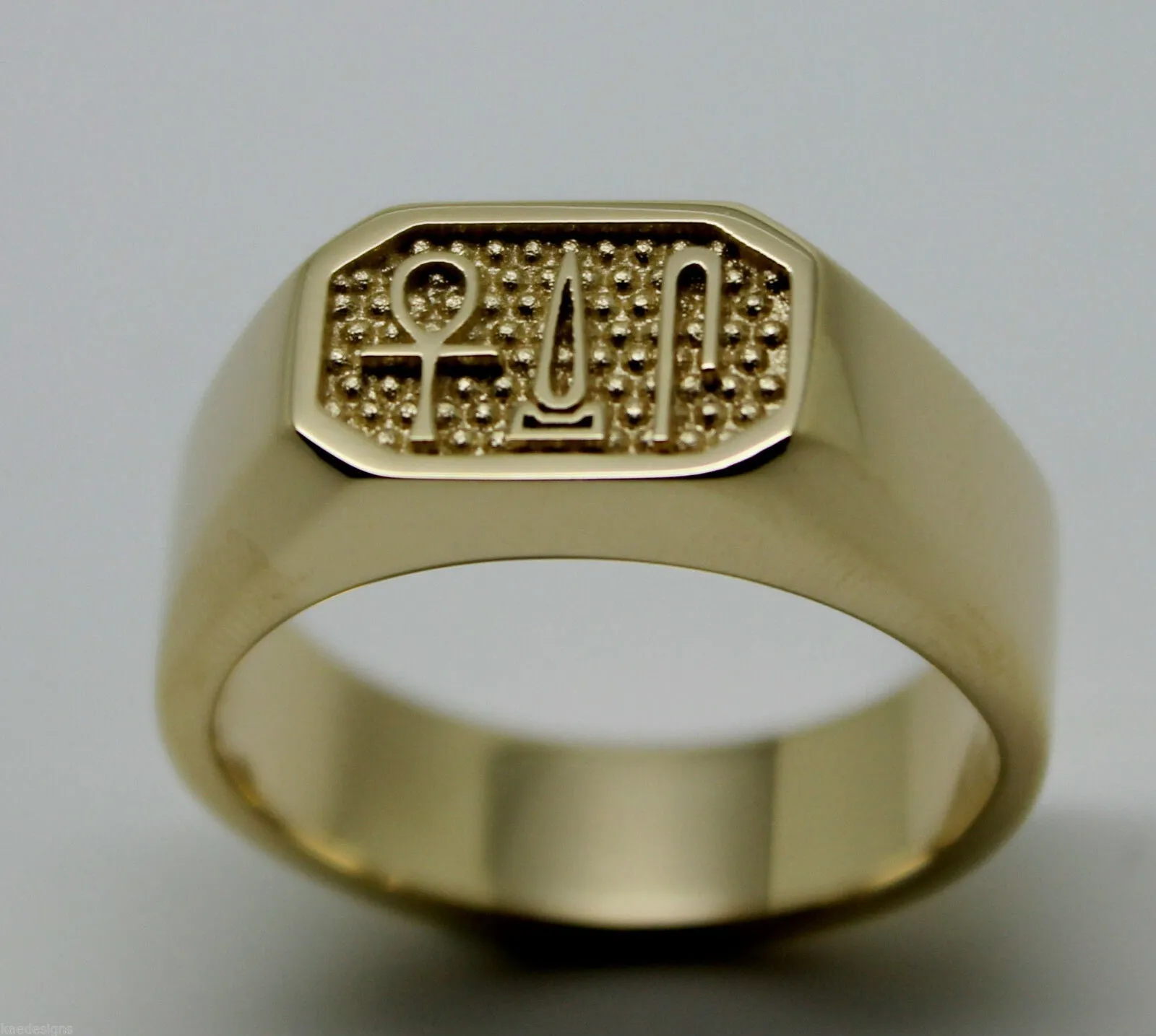 Size Q 9ct Yellow, Rose or White Gold Ring Egyptian Hieroglyphic symbols - Success, Happiness & Health