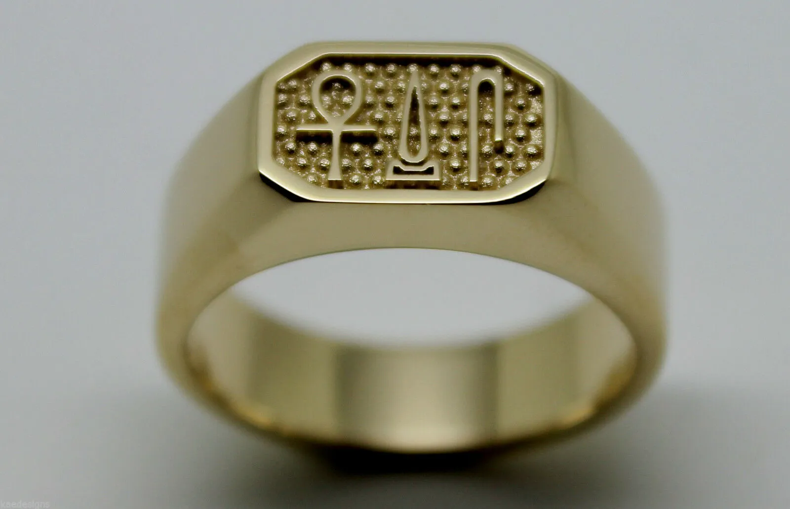 Size Q 9ct Yellow, Rose or White Gold Ring Egyptian Hieroglyphic symbols - Success, Happiness & Health