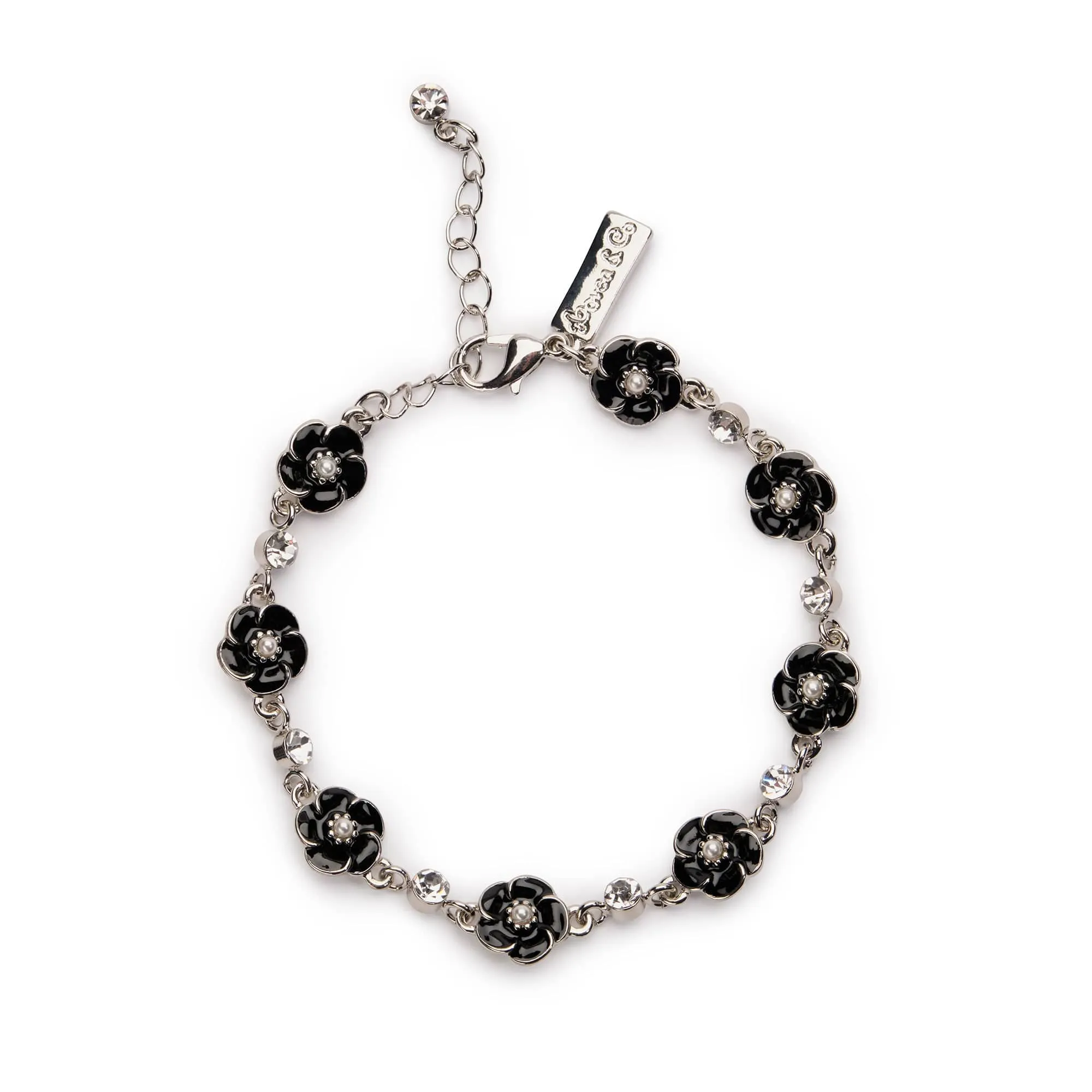 Small Rose 1 Row Bracelet in Black Enamel