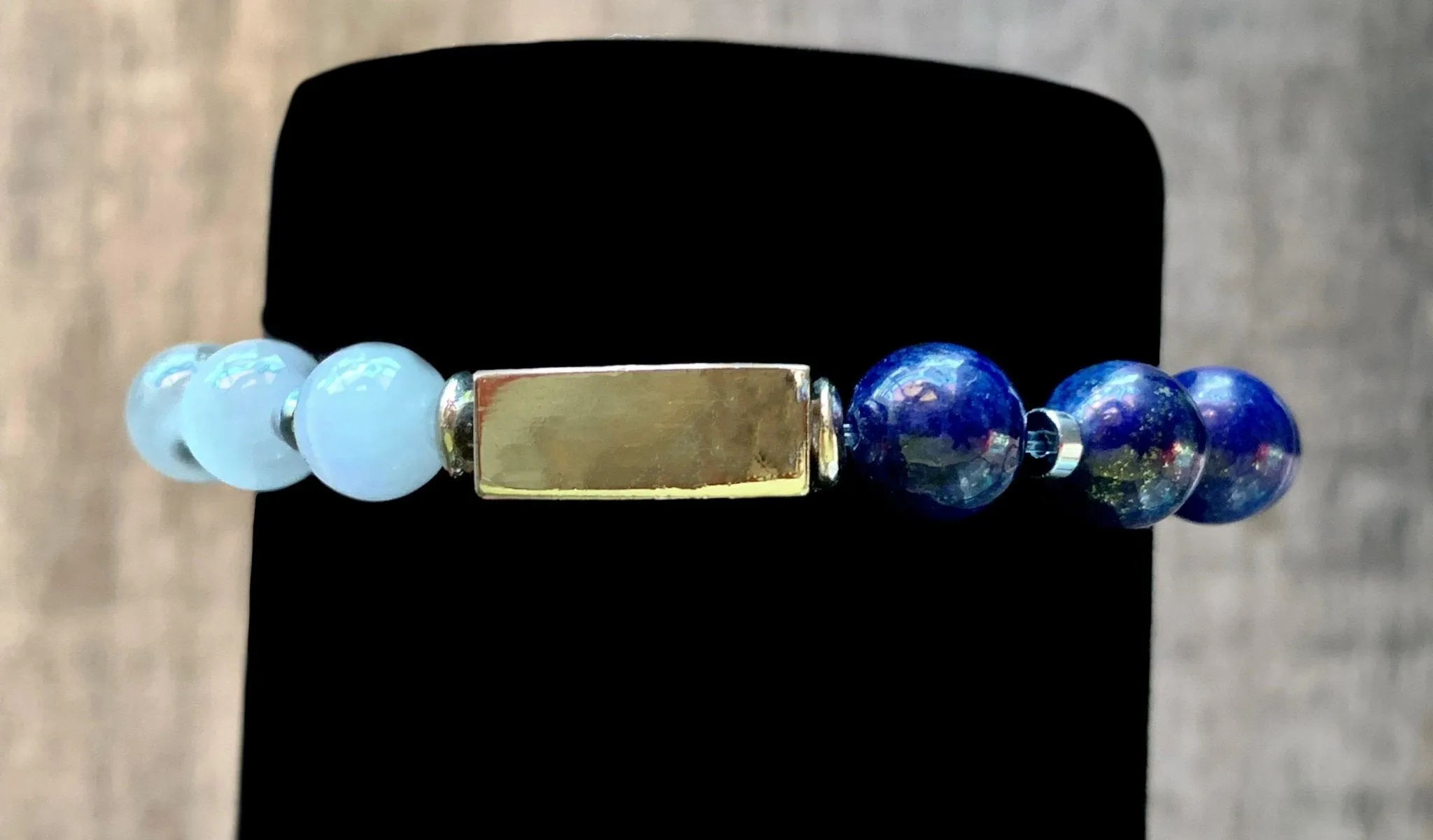 🔴SOLD🔴Kenzo Handmade Lapis Lazuli, Cats Eye, and Hematite Expandable Beaded Bracelet