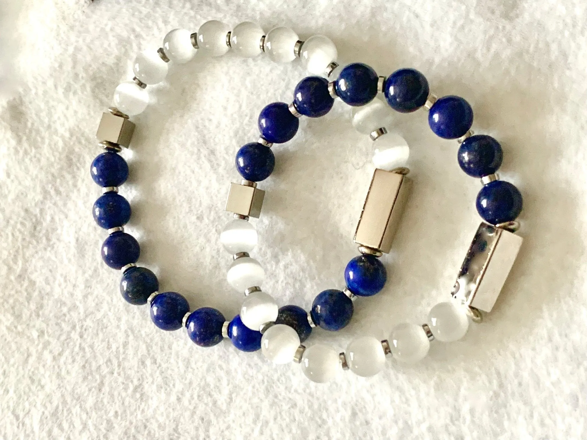 🔴SOLD🔴Kenzo Handmade Lapis Lazuli, Cats Eye, and Hematite Expandable Beaded Bracelet