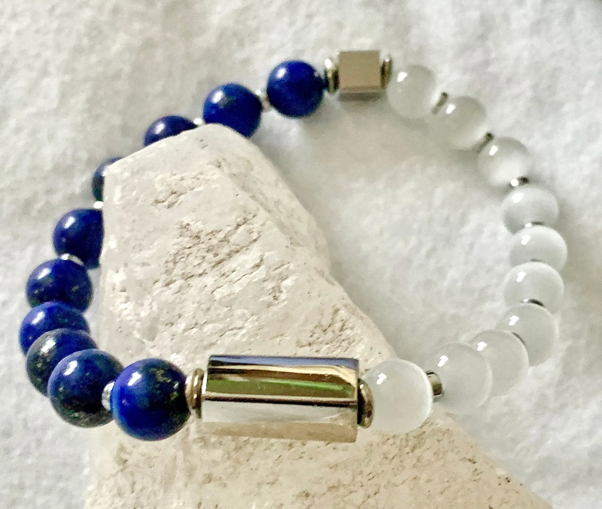 🔴SOLD🔴Kenzo Handmade Lapis Lazuli, Cats Eye, and Hematite Expandable Beaded Bracelet