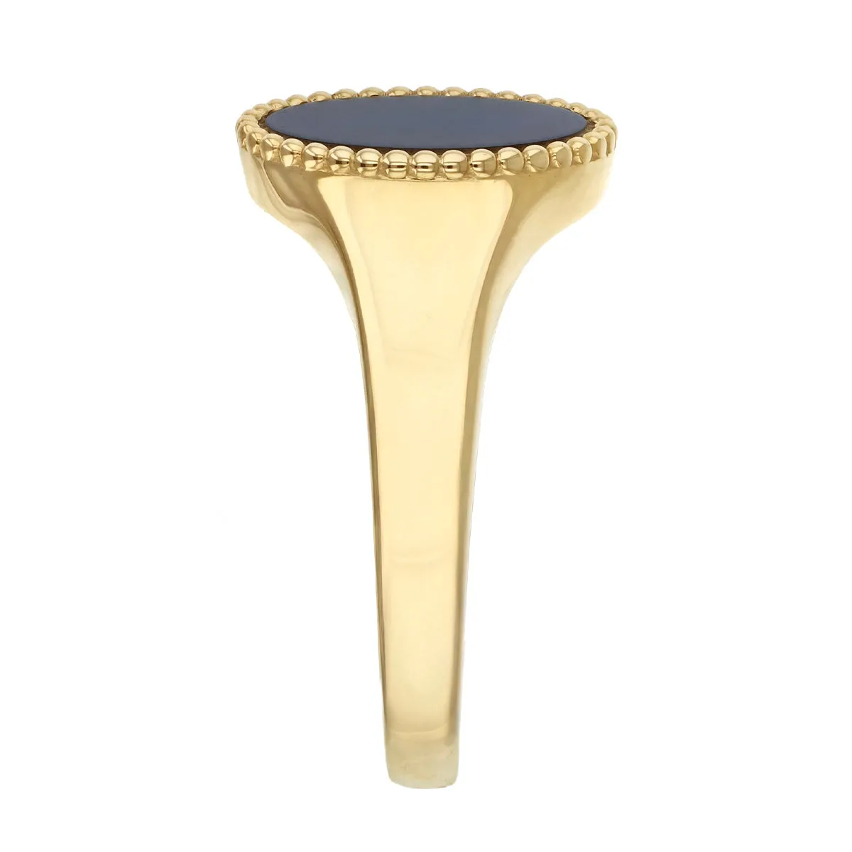 Soleil Collection Oval Agate Signet Ring with Beaded Edge Design | 9K Yellow Gold