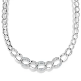 Solid 925 Sterling Silver Cuban Link Necklace, Set With Pave Brilliant CZ Stones, 18 Inch