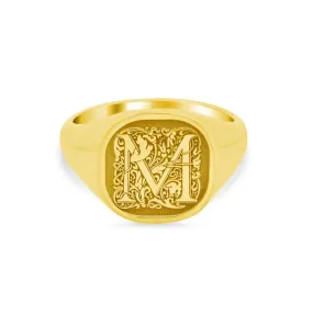 Square Flourish Initial Monogram Women's Square Signet Ring