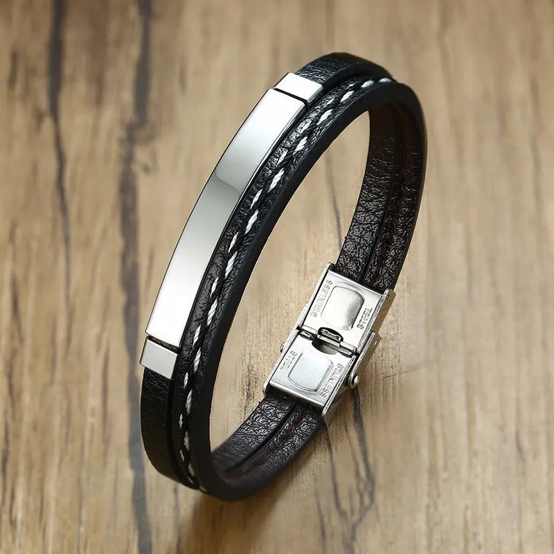 Stainless Steel Leather Bracelet