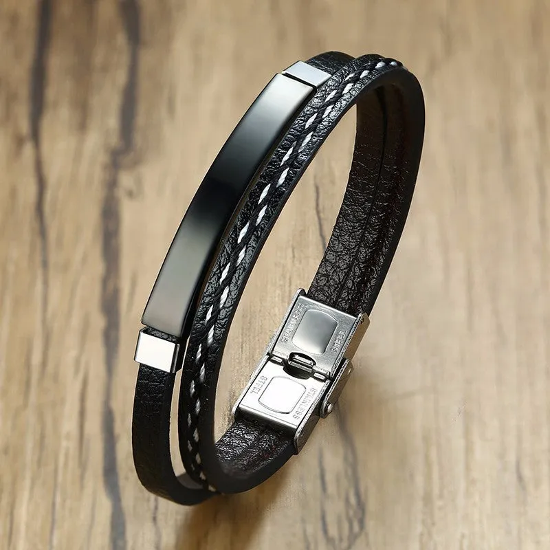 Stainless Steel Leather Bracelet