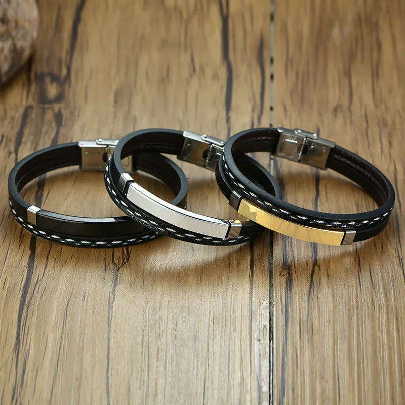 Stainless Steel Leather Bracelet