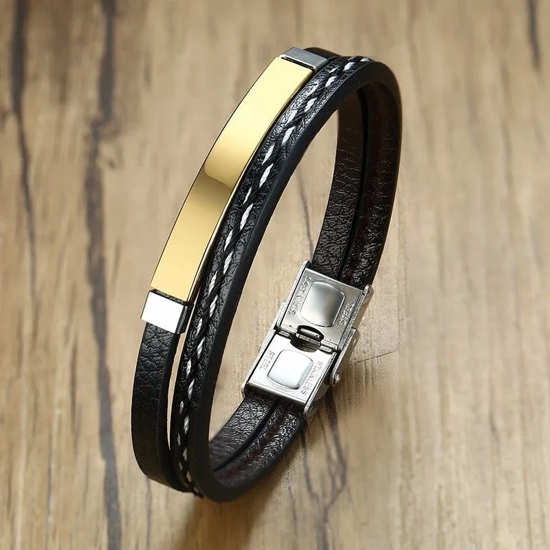 Stainless Steel Leather Bracelet