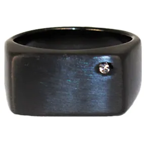 SteelTime Men's Black Stainless Steel Signet RIng with Stone Detail