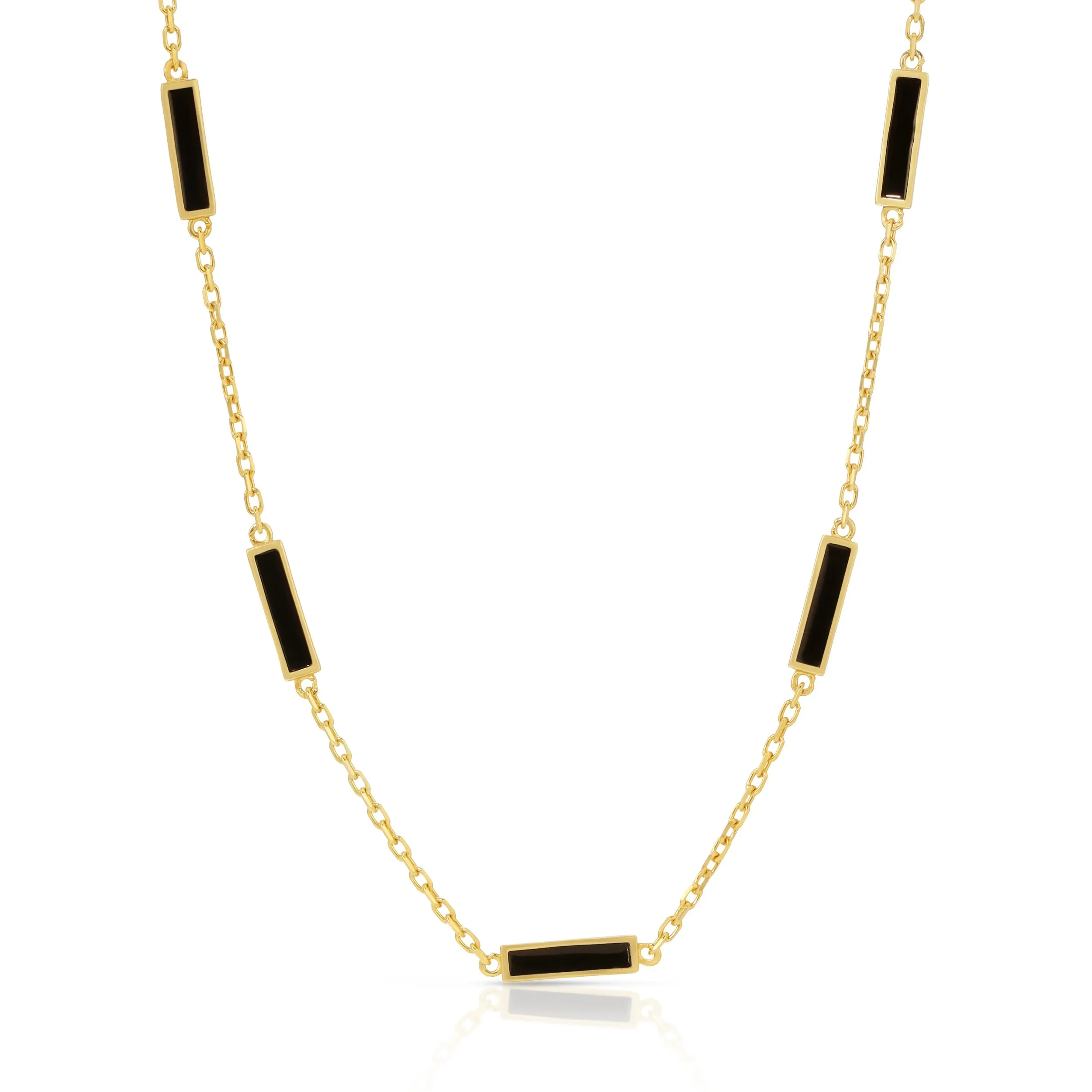 Sterling Silver 14k Gold Plated Necklace with Sleek Black Enamel Pendants