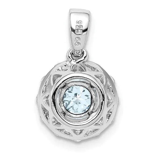 Sterling Silver Aquamarine & White Topaz Halo Pendant