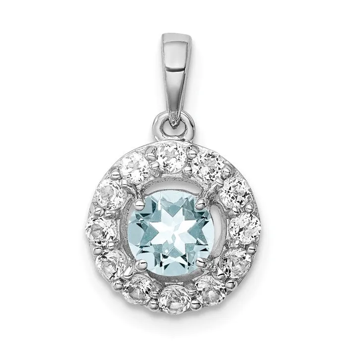 Sterling Silver Aquamarine & White Topaz Halo Pendant