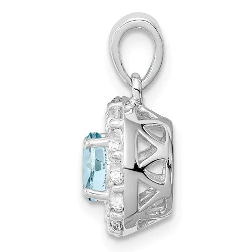 Sterling Silver Aquamarine & White Topaz Halo Pendant