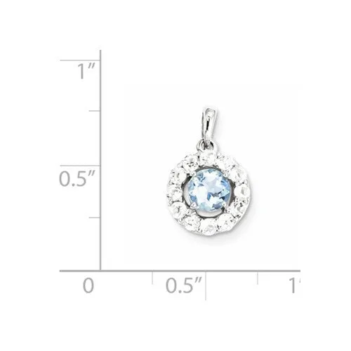 Sterling Silver Aquamarine & White Topaz Halo Pendant