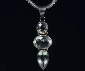 Sterling Silver Aquamarine Pendant on Aquamarine Beaded Necklace - 20.75"