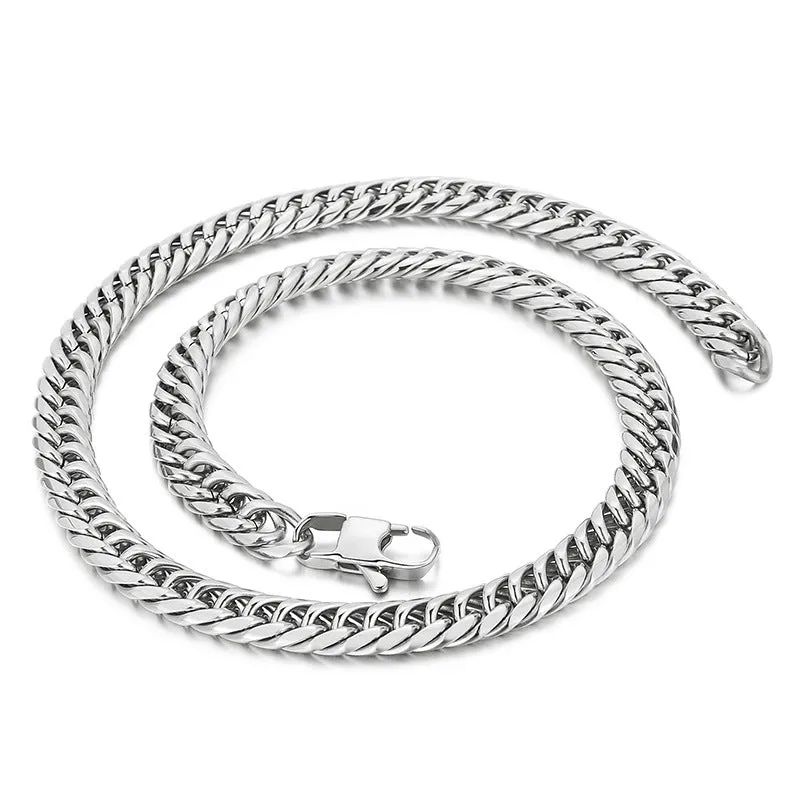 Stylish Double Woven Denim Chain Men's Bracelet and Necklace in Titanium Steel