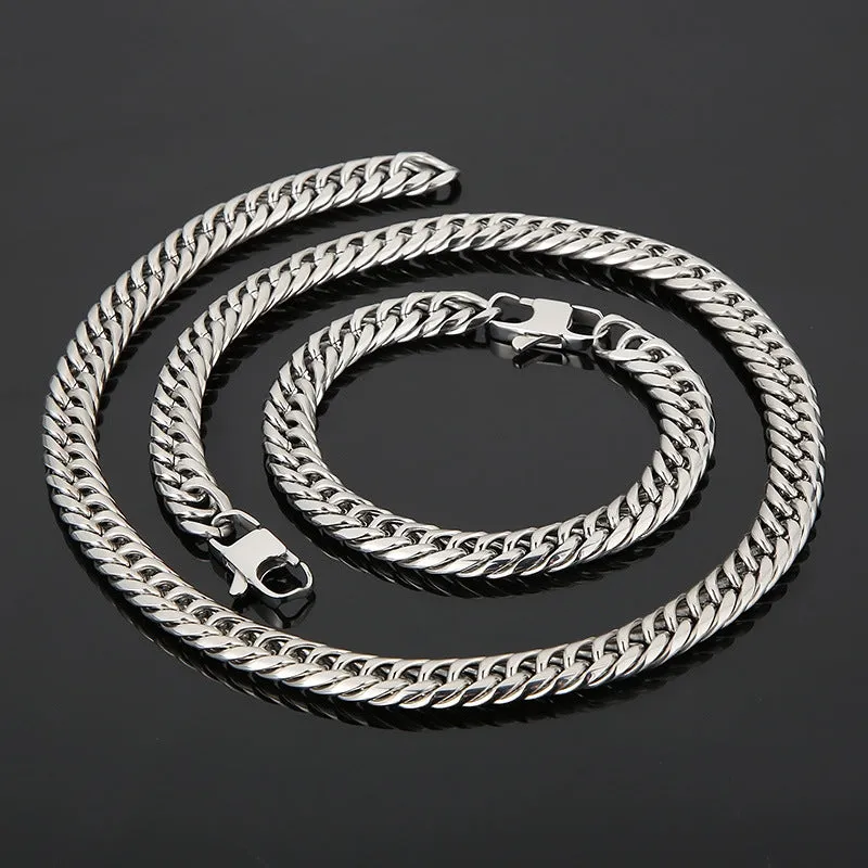 Stylish Double Woven Denim Chain Men's Bracelet and Necklace in Titanium Steel