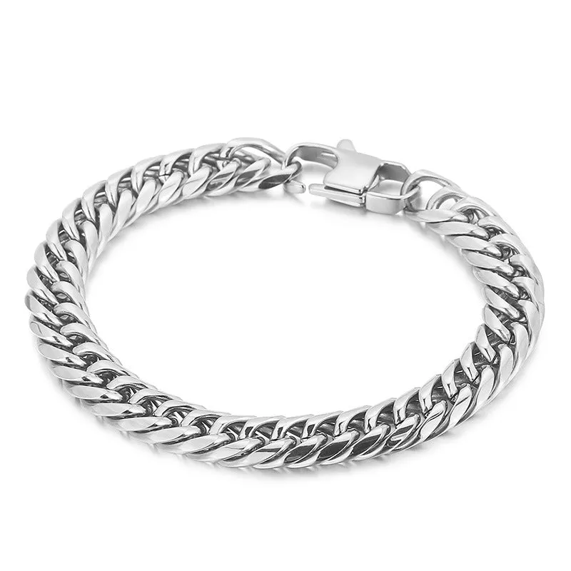 Stylish Double Woven Denim Chain Men's Bracelet and Necklace in Titanium Steel