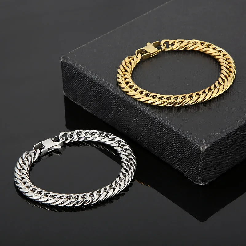 Stylish Double Woven Denim Chain Men's Bracelet and Necklace in Titanium Steel