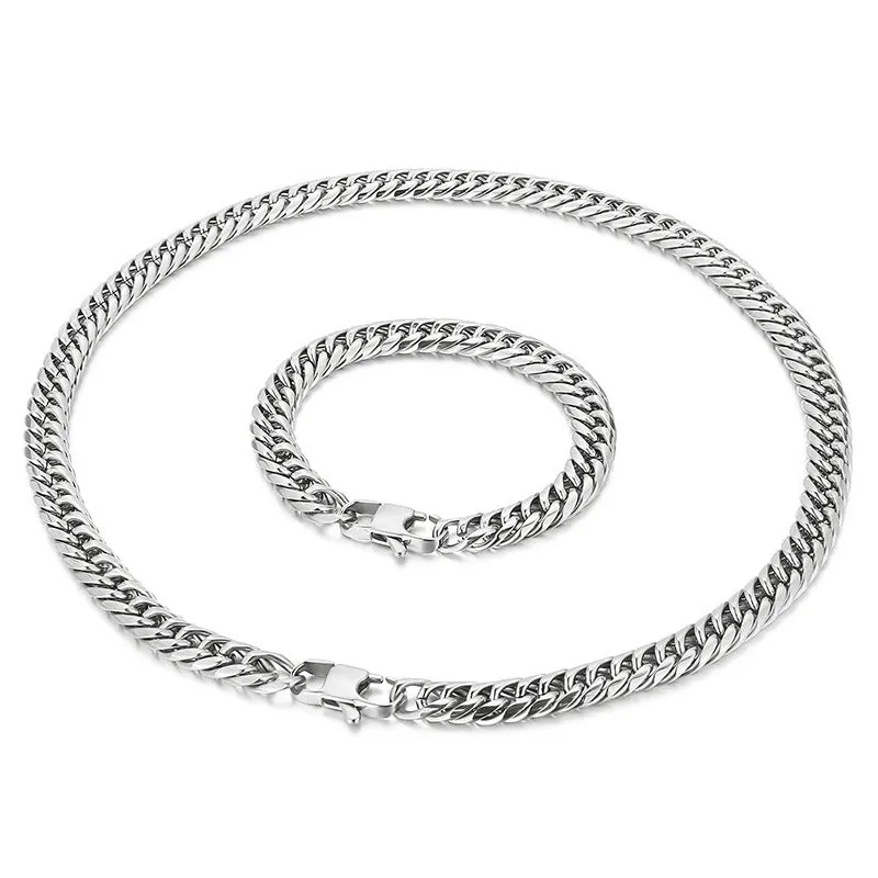 Stylish Double Woven Denim Chain Men's Bracelet and Necklace in Titanium Steel