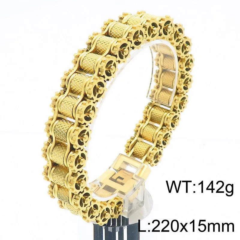 Stylish Hip-Hop Titanium Steel Men's Bracelet with Bicycle Chain Design - Cross-Border Trend Jewelry