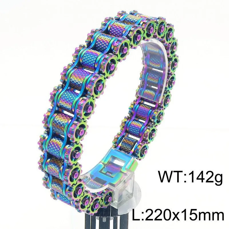 Stylish Hip-Hop Titanium Steel Men's Bracelet with Bicycle Chain Design - Cross-Border Trend Jewelry