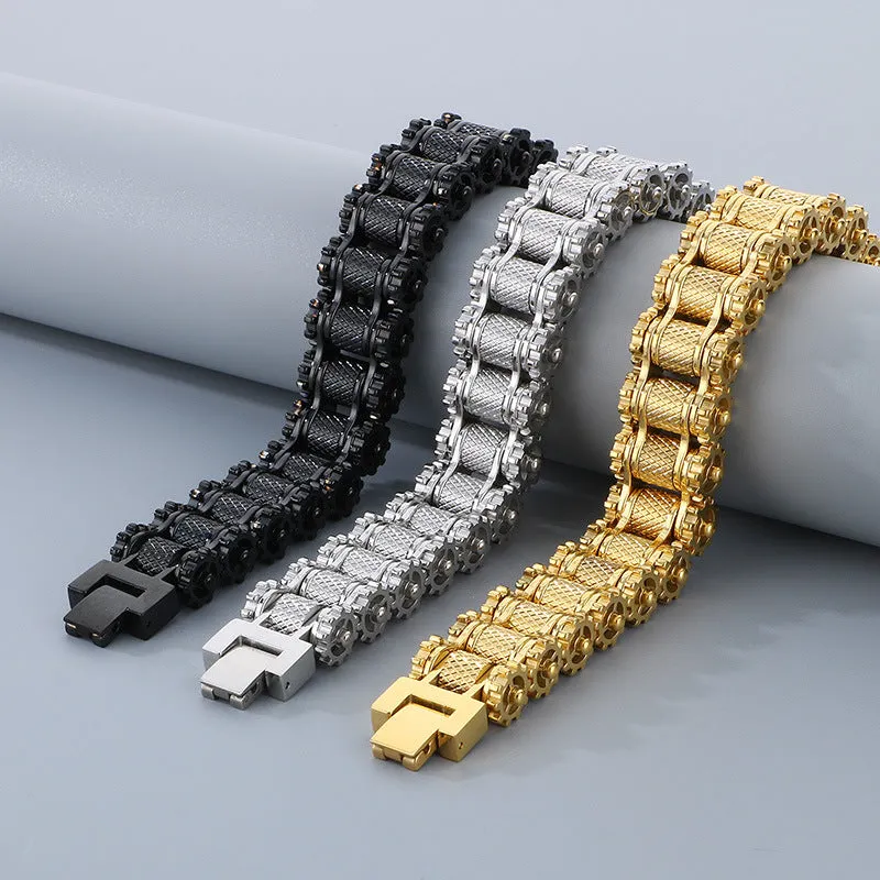 Stylish Hip-Hop Titanium Steel Men's Bracelet with Bicycle Chain Design - Cross-Border Trend Jewelry