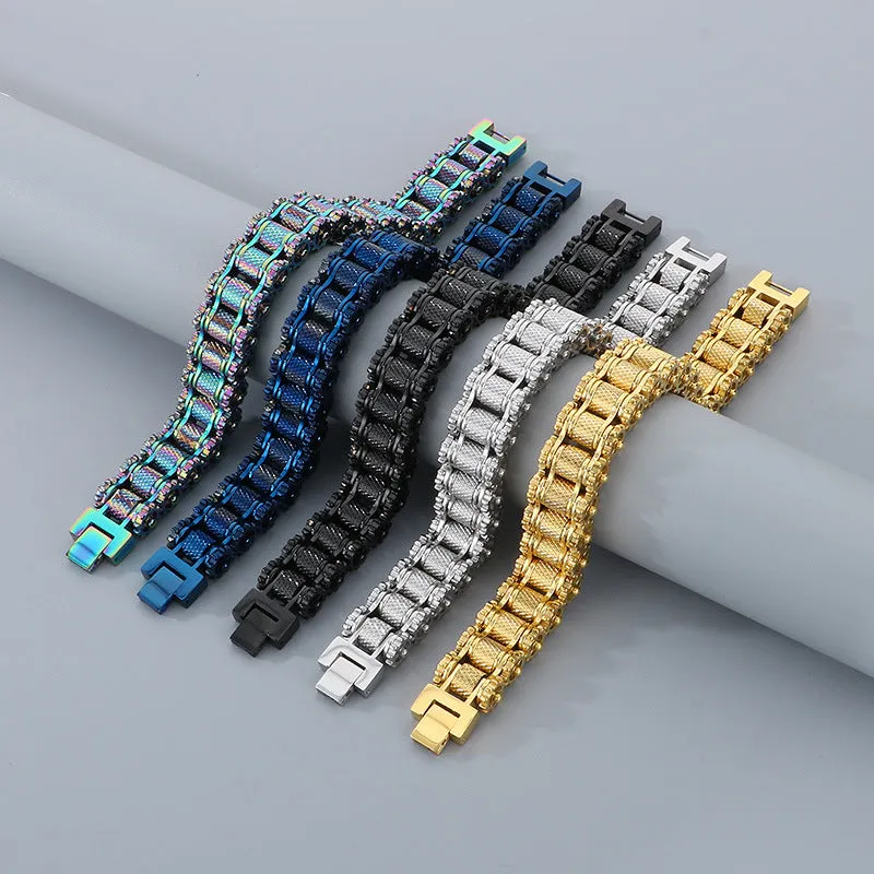 Stylish Hip-Hop Titanium Steel Men's Bracelet with Bicycle Chain Design - Cross-Border Trend Jewelry