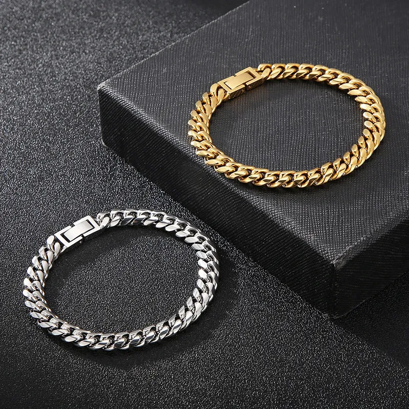 Stylish Titanium Steel Cuban Necklace and Bracelet Set for Men - European and American Hiphop Inspired Fashion Accessories