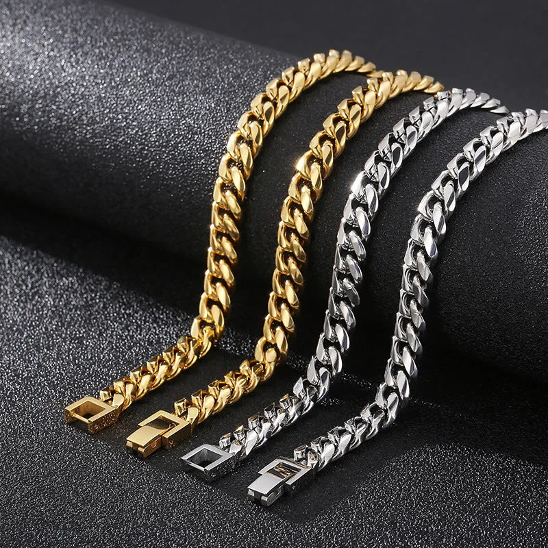 Stylish Titanium Steel Cuban Necklace and Bracelet Set for Men - European and American Hiphop Inspired Fashion Accessories