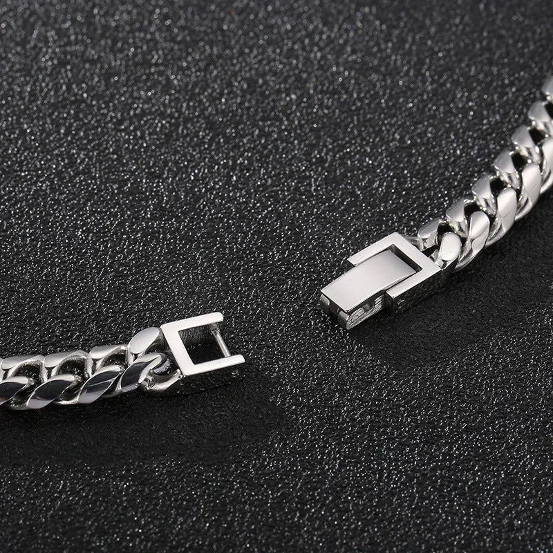 Stylish Titanium Steel Cuban Necklace and Bracelet Set for Men - European and American Hiphop Inspired Fashion Accessories