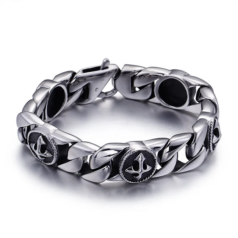 Stylish Titanium Steel Men's Bracelet with Retro Punk Cross Design