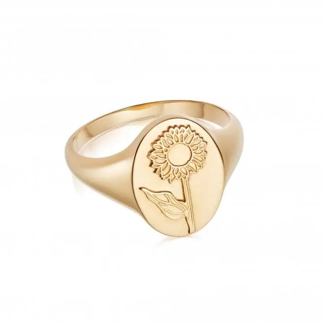 Sunflower Signet 18ct Gold Plated Ring FR09_GP