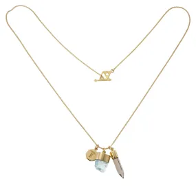 SUPERPOWER CHARM NECKLACE - AQUAMARINE WITH SMOKY QUARTZ - GOLD