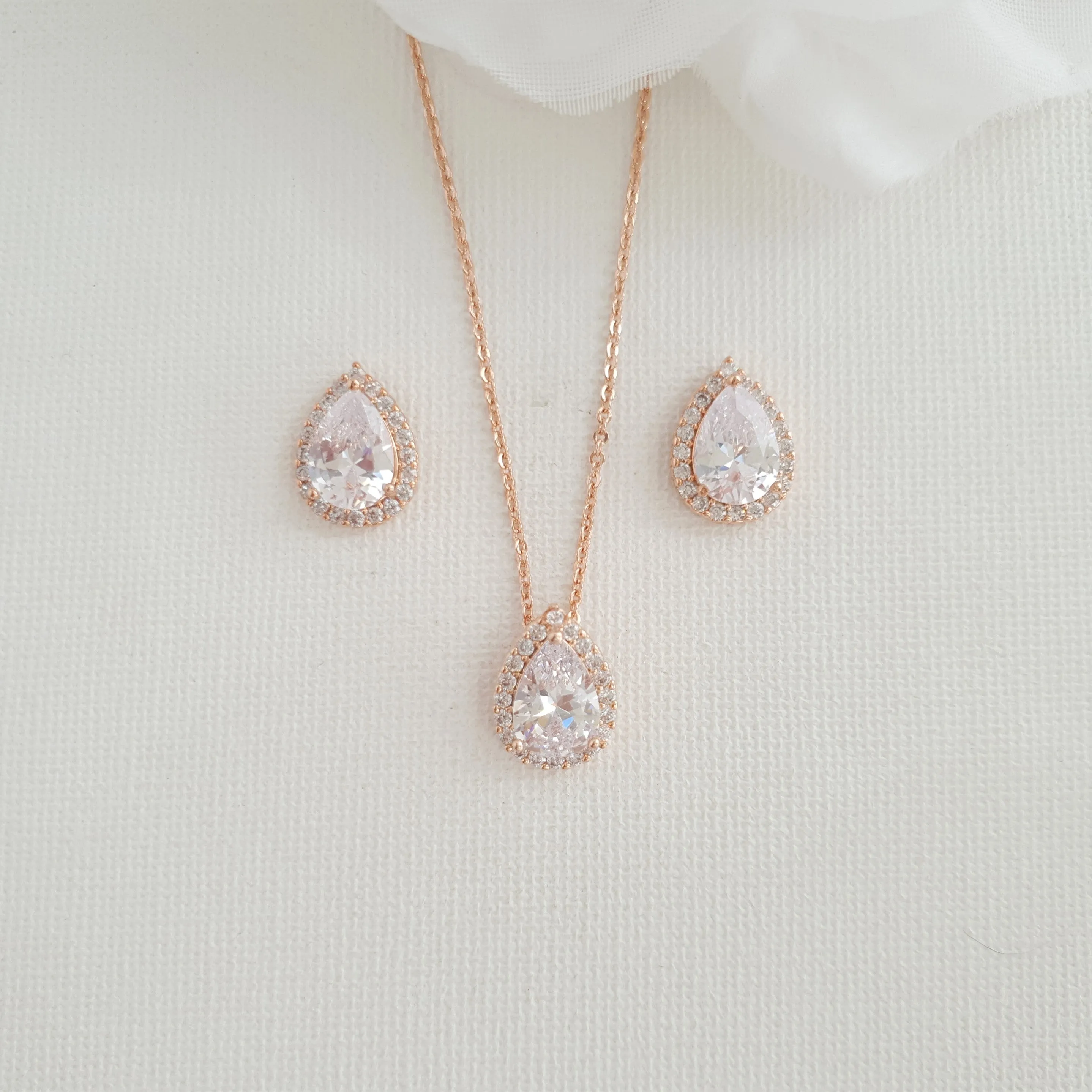 Teardrop Stud Earrings Necklace Bracelet Set-Emma