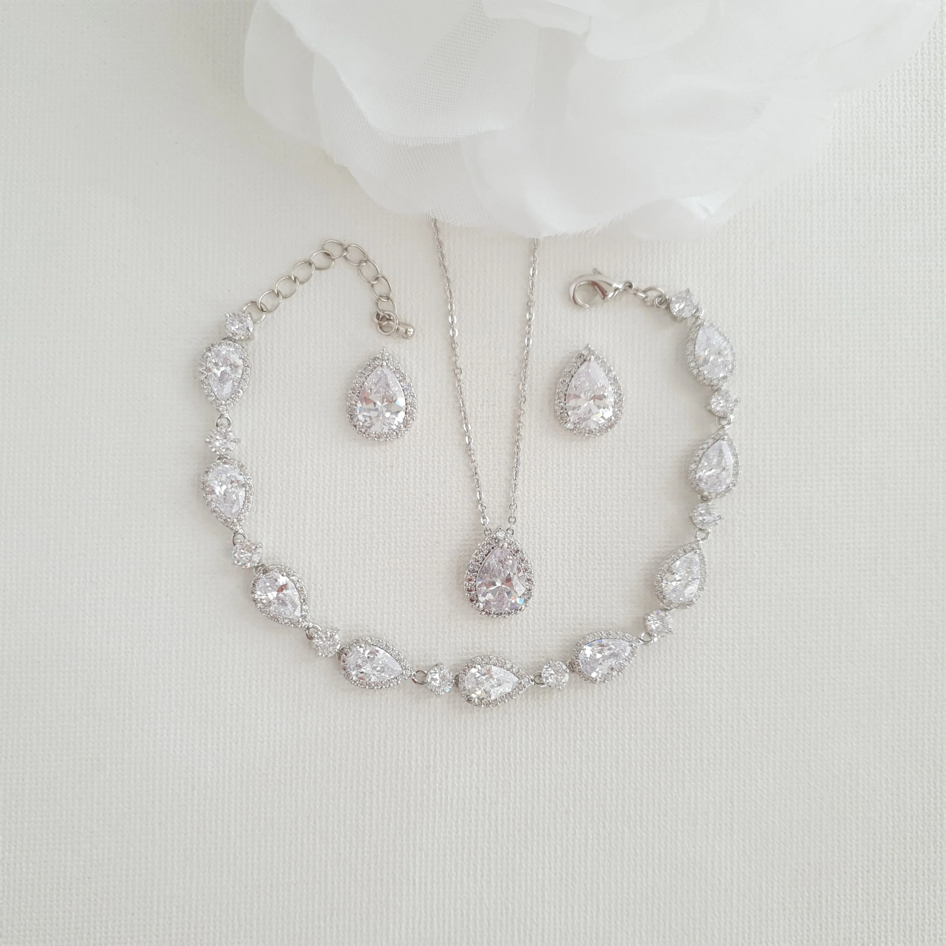 Teardrop Stud Earrings Necklace Bracelet Set-Emma