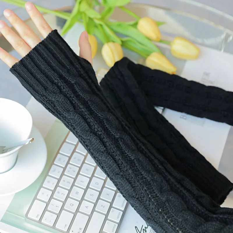 Thickened Knitted Wool Twist Half-Finger Gloves for Kids