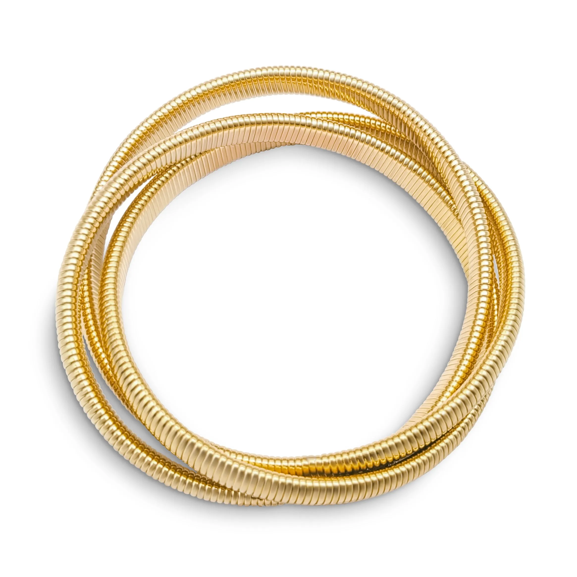 Three Strand Omega Snake Cobra Wide Bangle Bracelet Set, Gold Plated, Fits 8-8.5" Wrist