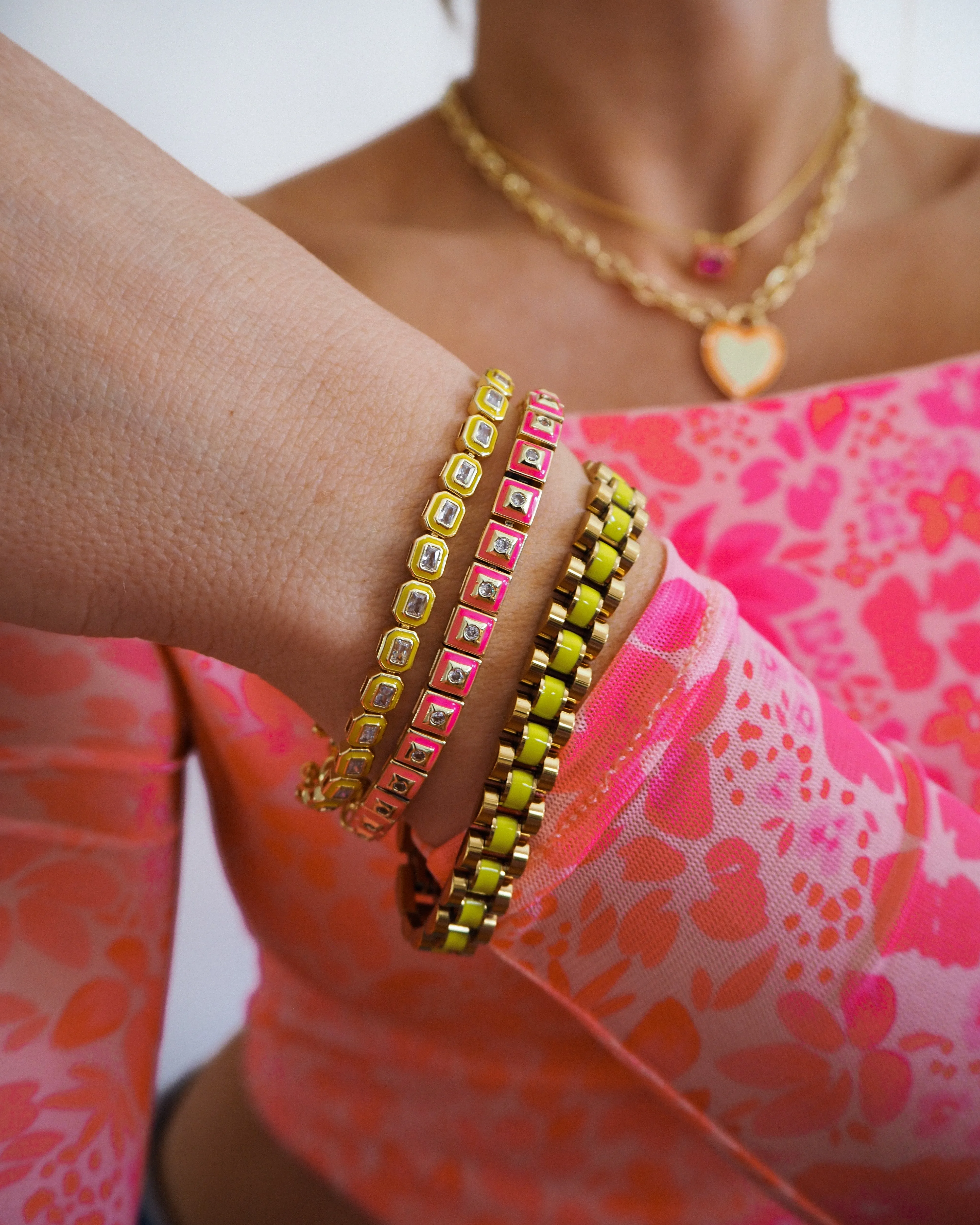 Timepiece Bracelet- Neon Yellow- Gold