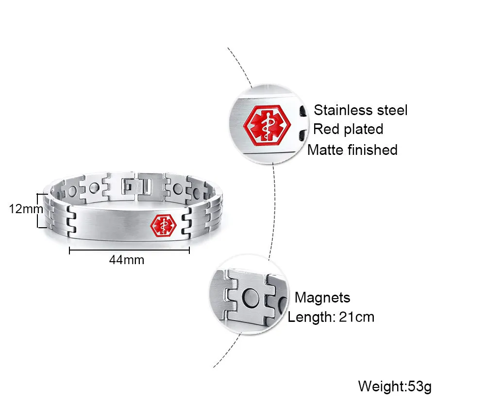 Titanium Steel Curved Glue Red Medical Alert Bracelet