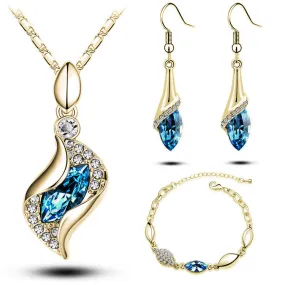 Top Quality Elegant luxury design new fashion 18k Rose Gold plated colorful Austrian crystal drop jewelry sets women gift